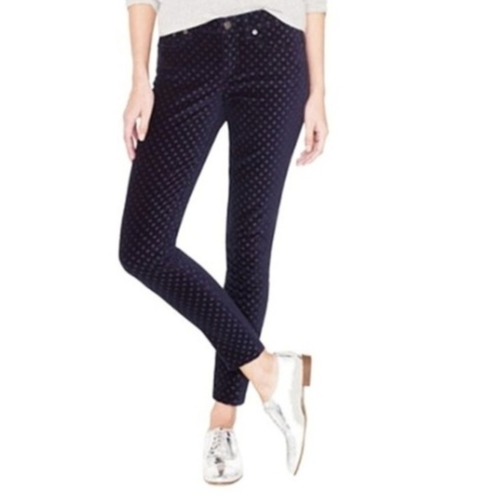 J. Crew Navy Blue Velvet Polkadot Toothpick Skinny Ankle Pants Size 27